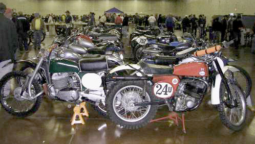 many greeves motorcycles are lined up for the bsa owners club show in san jose, california in 2008.